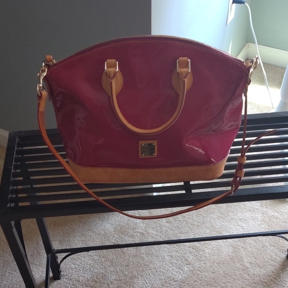Dooney & Bourke cranberry patent leather satchel